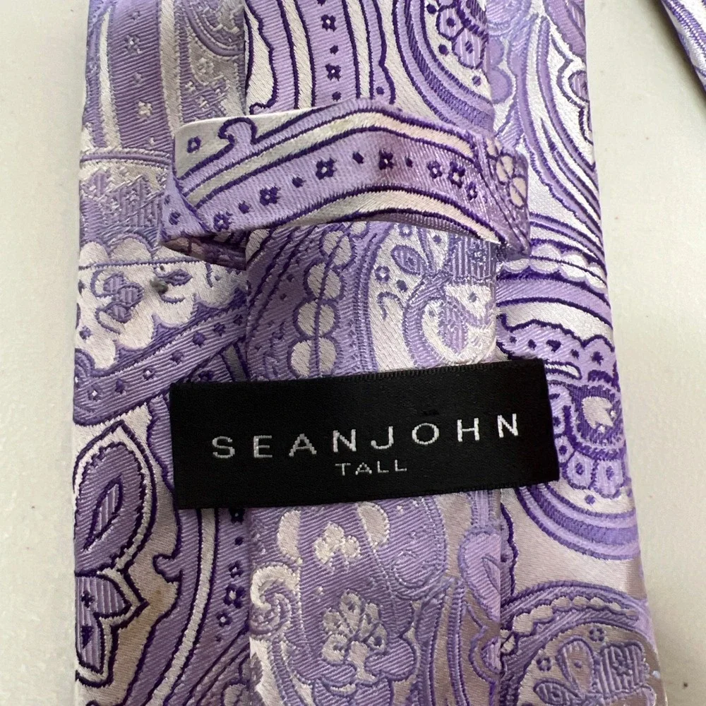 Sean John Tall Paisley Pattern Silk Blend Necktie‎ Lavender Silver Formal